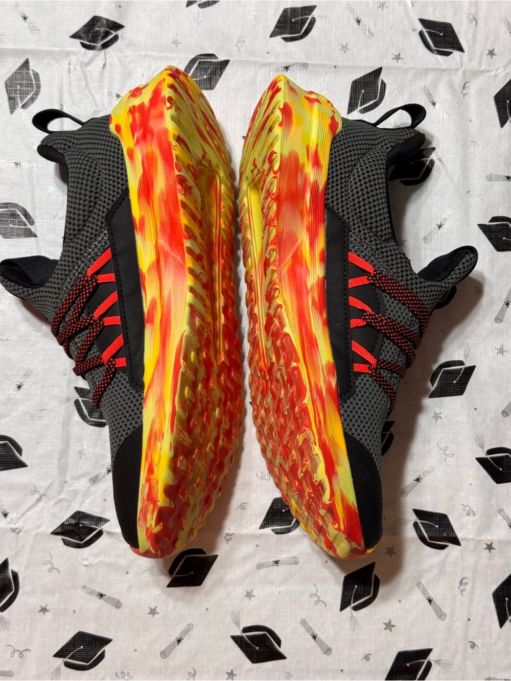 Adidas Black Sneakers with Red and Yellow and Orange Accents - Picture 2 of 9